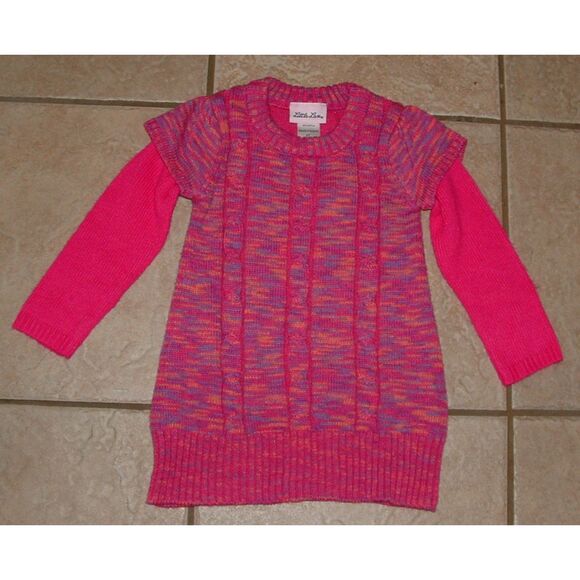 LITTLE LASS Marled Pink Girls Sz 3 Toddler Layer Look Stretchy Sweater Dress - Picture 1 of 2
